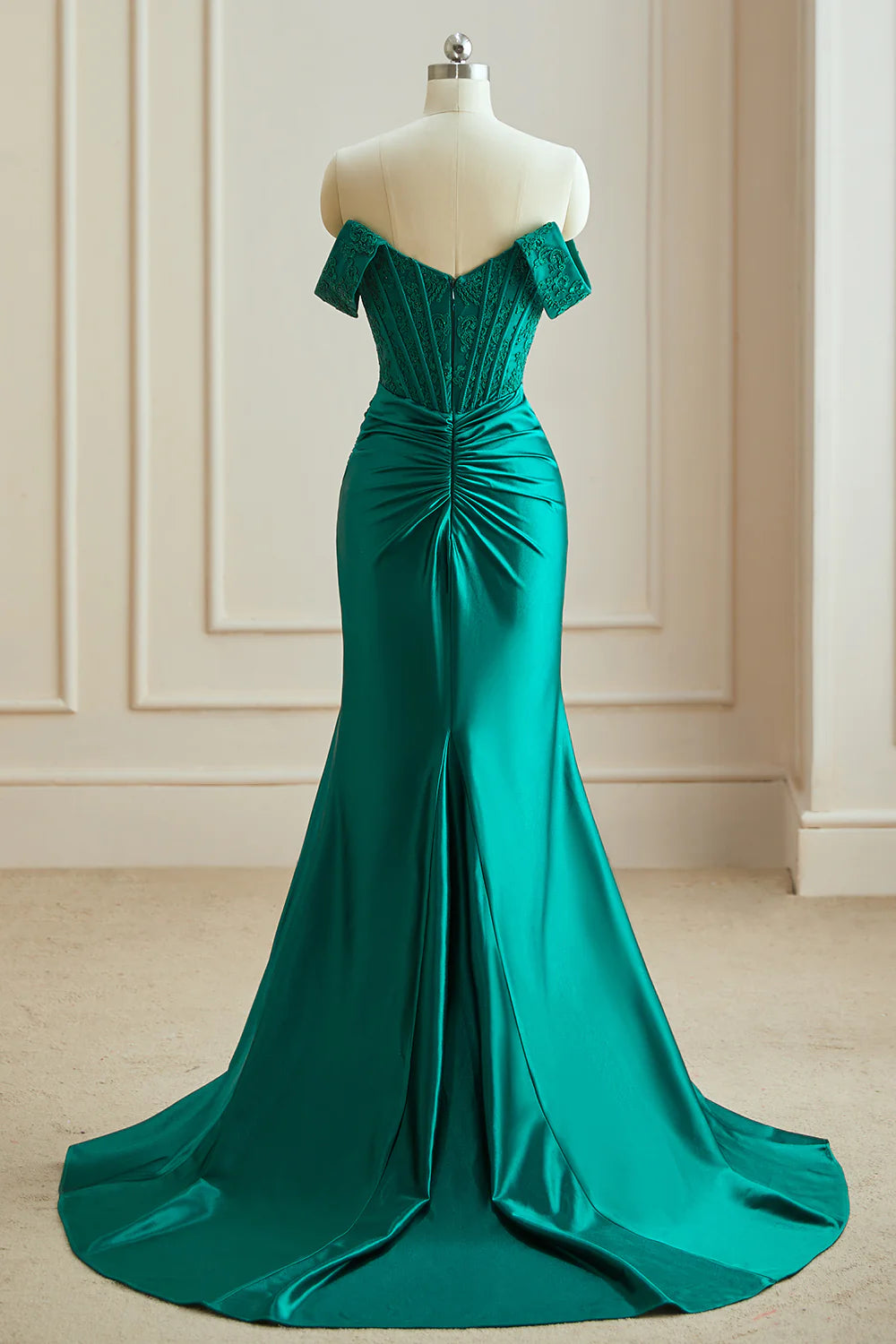 Wholesale Mermaid Off the Shoulder Satin Prom Dress with Split
